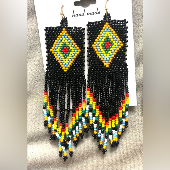 Jewelry - Black Colorful Bohemian Earrings Czech Beads Tassel Dangle Ethnic Earrings